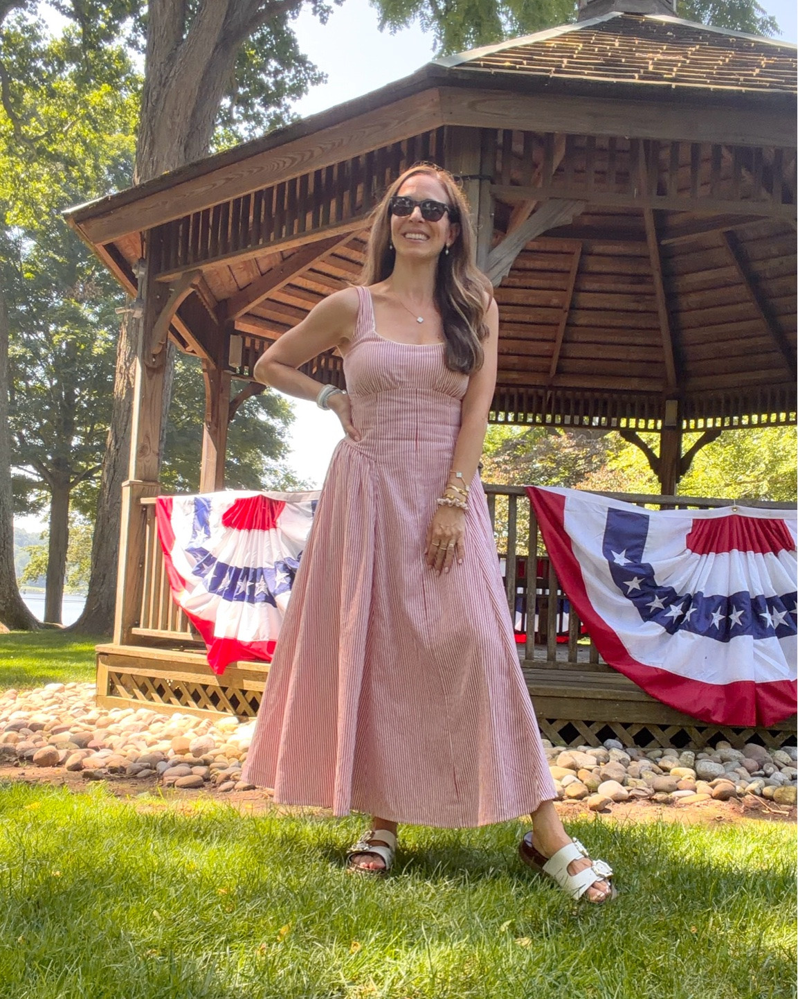 The village is SO important while parenting & girls night with my childhood best friends- who I’m still close to in all our seasons of life including parenting- is SO important. My red and white striped corset bodice seersucker tank dress with pockets is SUCH a find for the price & so perfect as a Fourth of July outfit! I dressed it down with sandals by day and threw on wedges and a fancy purse for dinner and drinks with my girlfriends by night!

#LTKdayinmylife #LTKmomlife #LTKSaleAlert
