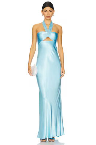 Shona Joy La Lune Ruched Halter Maxi Dress in Iceberg Blue from Revolve.com | Revolve Clothing (Global)