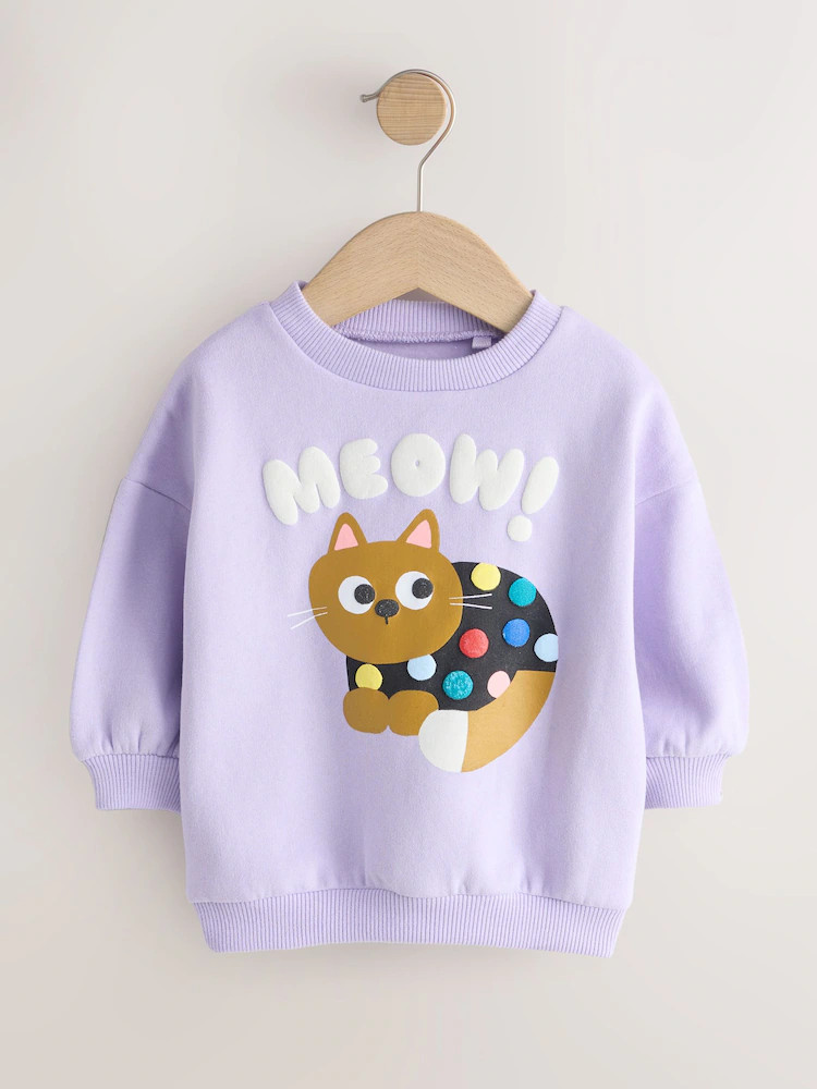 Flieder/Violett, Punkt, Katze - Sweatshirt mit Rundhalsausschnitt (3 M.–7 J.) | Next EU