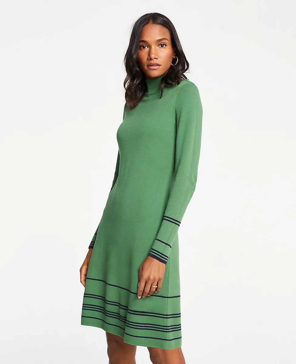 Stripe Button Turtleneck Sweater Dress | Ann Taylor (US)