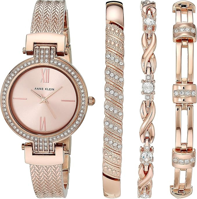 Anne Klein Women's Premium Crystal Accented Watch and Bracelet Set, AK/3584 | Amazon (US)