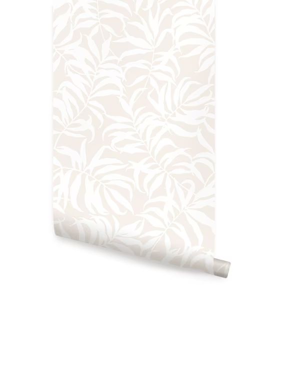 Tropical Palm Leaves Solid Beige Peel & Stick Fabric Wallpaper Repositionable | Etsy (US)