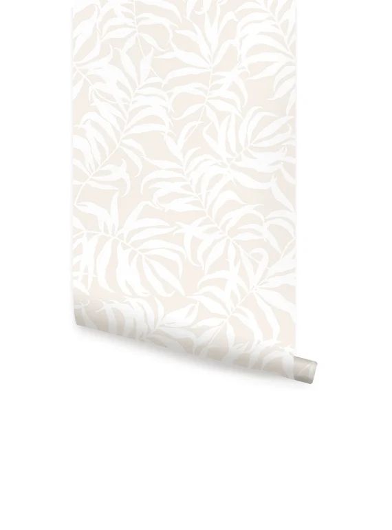 Tropical Palm Leaves Solid Beige Peel & Stick Fabric Wallpaper | Etsy | Etsy (US)