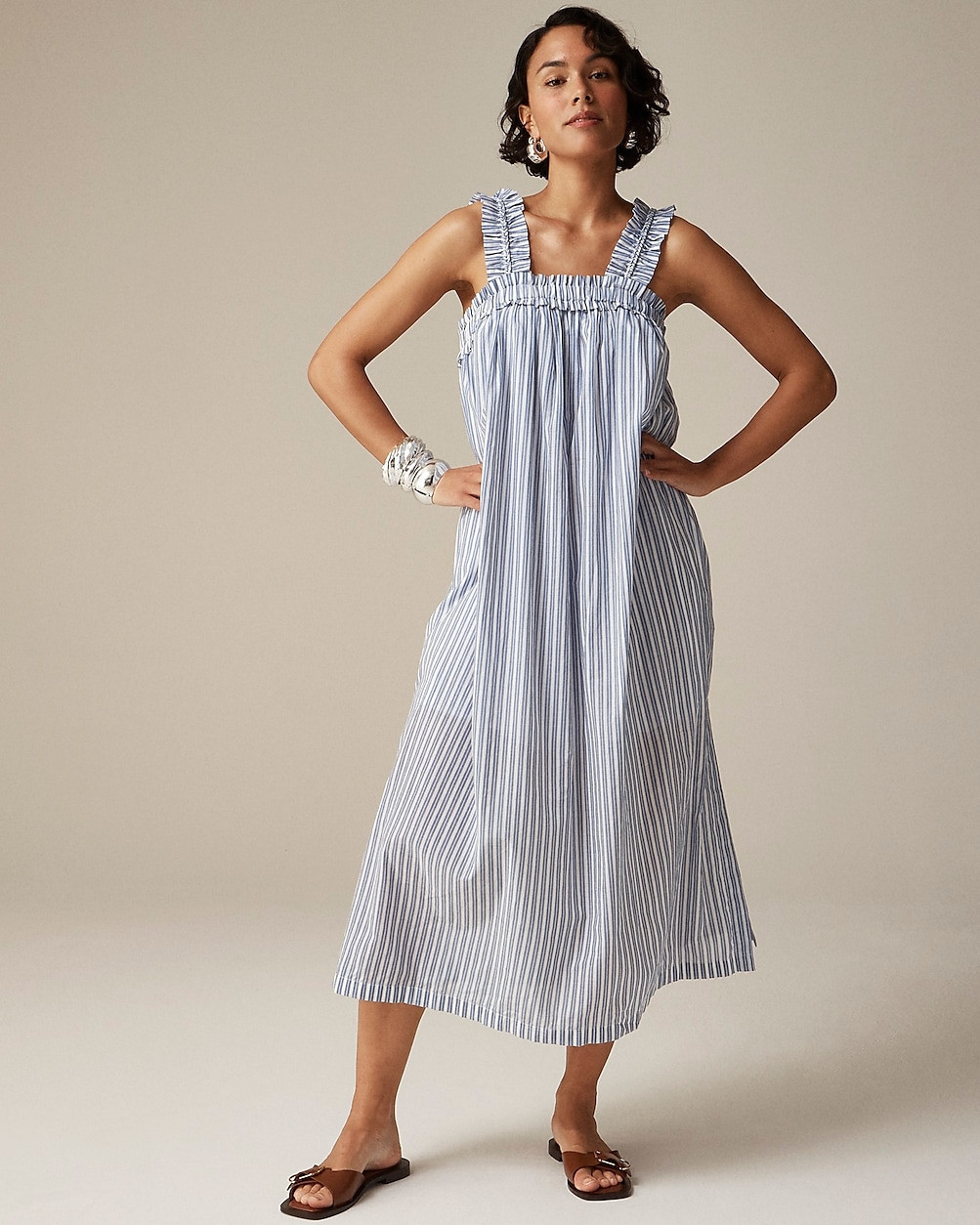 Cotton voile ruffle-trim shift dress in stripe | J. Crew US