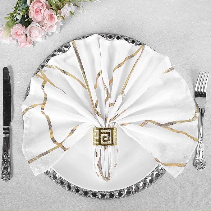 Efavormart 5 Pack | 20"x20" Modern White Polyester Linen Dinner Napkins with Gold Foil Geometric ... | Amazon (US)