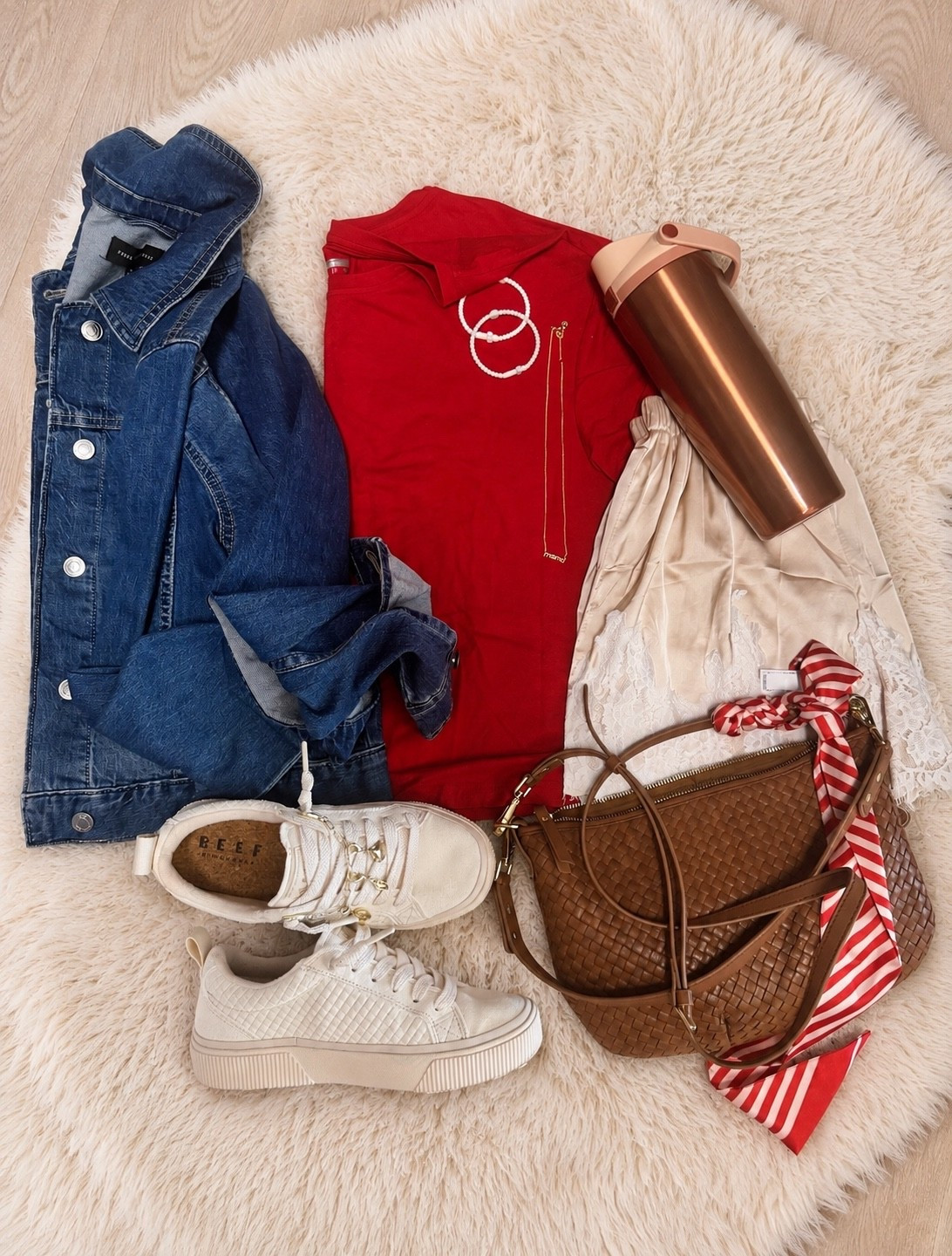 🚨STOP 🚨. You are going to want to check this out!!! This denim jacket is on sale for $10 and change and I don’t think it’ll last long at this price! It’s such a good lightweight layer for transitioning into fall—the denim is soft, comfortable and runs true to size. I styled it here with a pop of red, a feminine lace skirt, neutral white sneakers and a woven bag for an easy casual fall outfit. Such a versatile closet staple to throw over dresses, tees, tanks and everyday outfits. Fall outfits women over 50. If you’ve been needing a denim jacket, I’d grab this one while it’s still around $10! ❤️. Summer to fall transition outfit, fall outfit.

#LTKSaleAlert #LTKOver40 #LTKxWalmart
