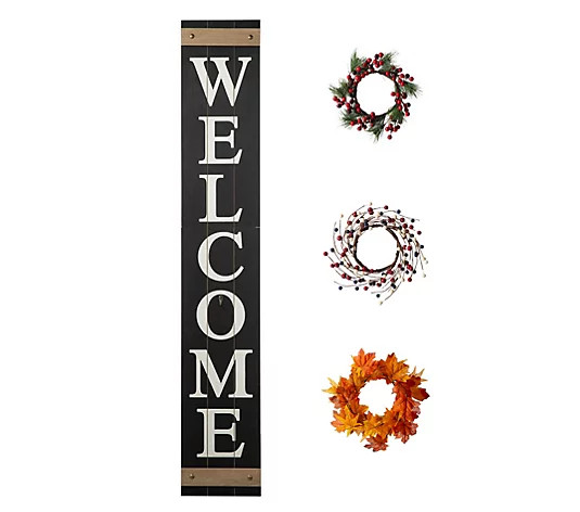 Glitzhome Welcome Patriotic, Spring, Fall, Holi day Wreath Sig | QVC