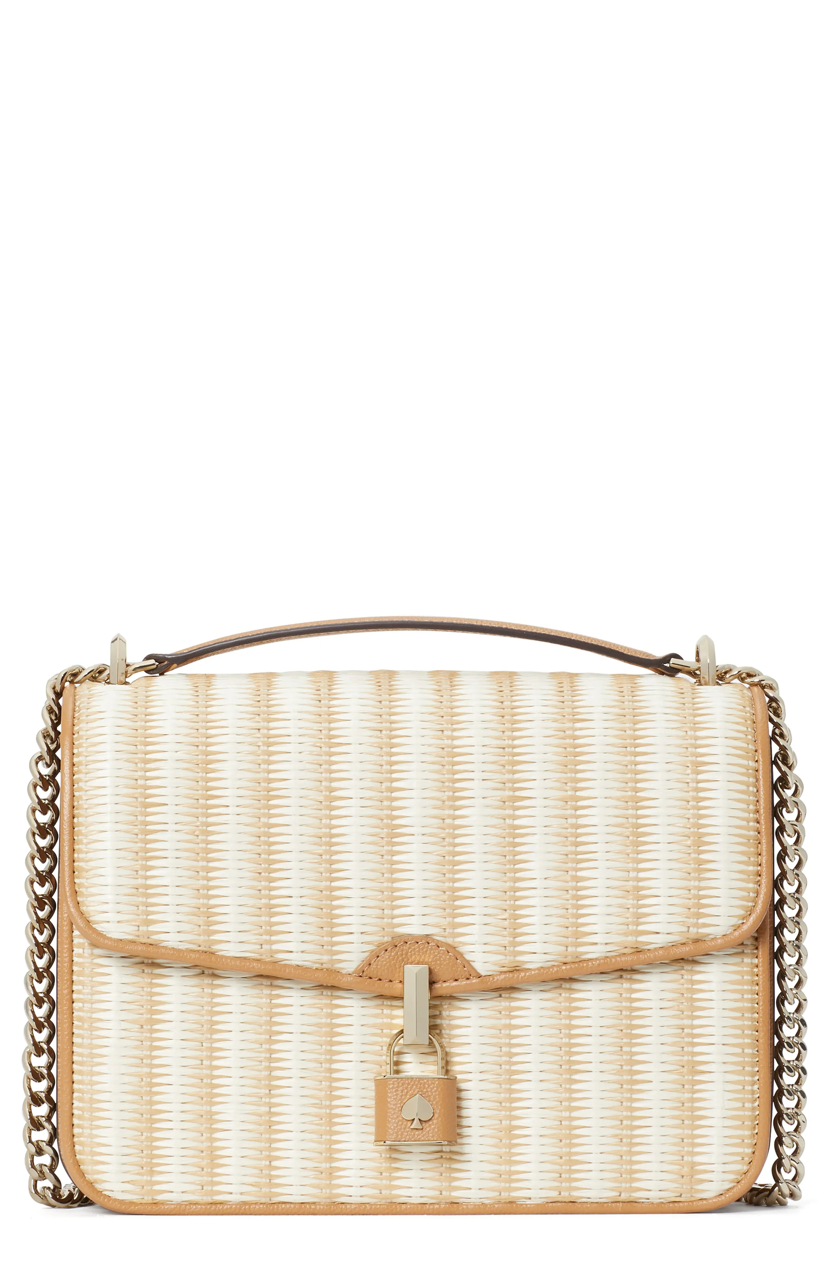 Kate Spade New York Locket Straw Flap Crossbody Bag - Brown | Nordstrom