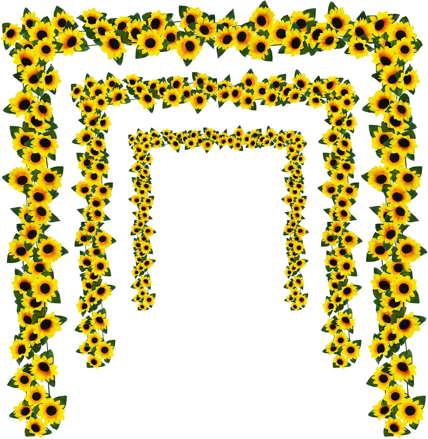 3 Pack 7.5ft/Pcs Artificial Sunflower Garland Hanging Sunflower Vines with Green Leaves,Silk Flowers for Home Room Kitchen Garden Wedding Arch Bridal Baby Shower Party Outdoor Decor Medium | Amazon (US)
