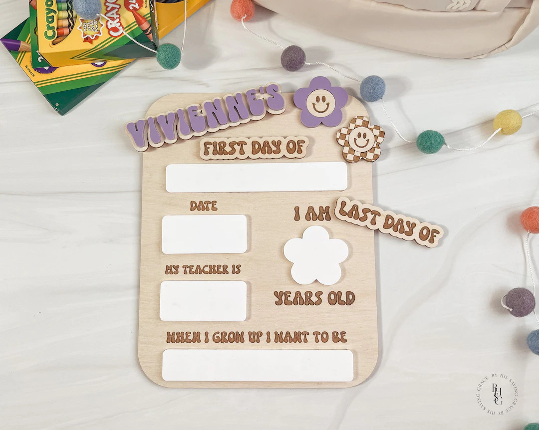 Groovy Personalized Interchangeable First & Last Day School Sign | Back To School Sign | Dry Eras... | Etsy (US)