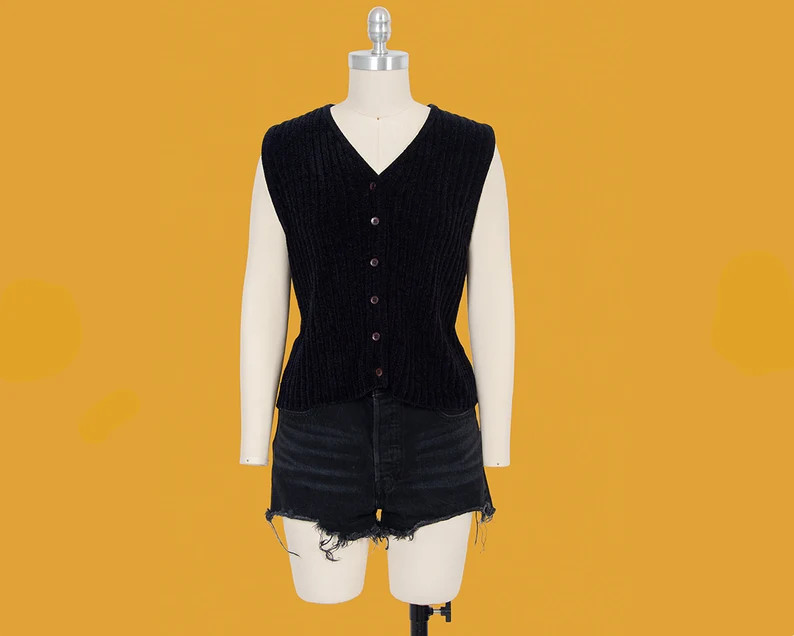 Vintage 90s Black Chenille Grunge Goth Witchy Button Down - Etsy | Etsy (US)