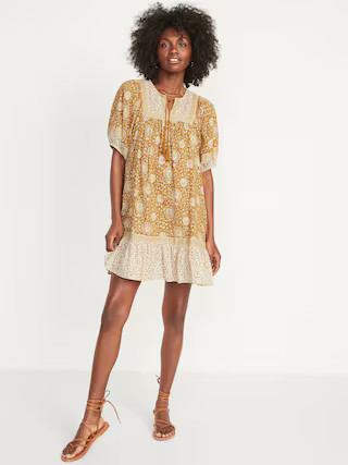 Puff-Sleeve Printed Mini Swing Dress for Women | Old Navy (US)
