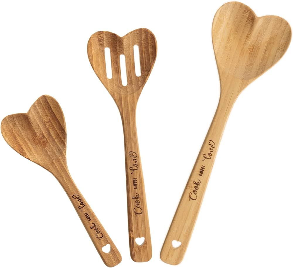 3 Pcs Valentine's Day Bamboo Heart Spoons Heart Shaped Spoons Kitchenware Engraved Heart Shaped B... | Amazon (US)