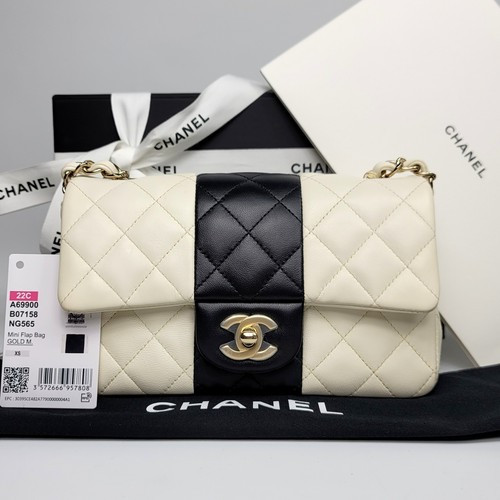 CHANEL Classic Mini Rectangular Quilted Black Off White Leather Shoulder Bag | eBay US