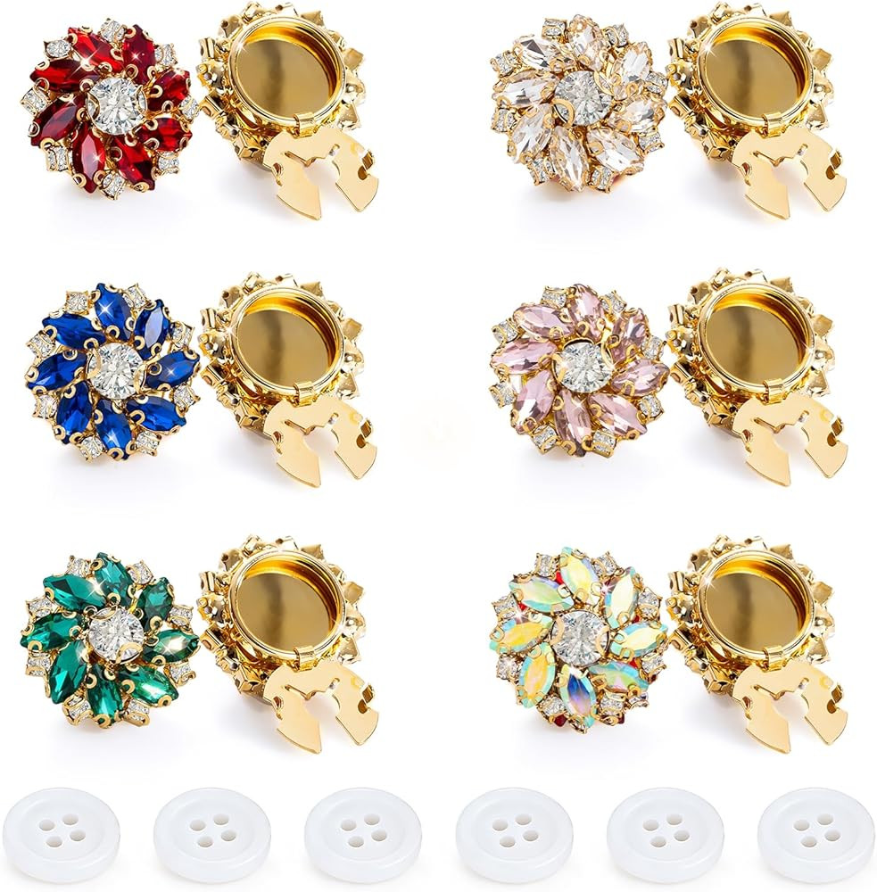 Rhinestone Button Covers Cufflinks Set, Gold Crystal Clip-Ons for Women Men, No-Sew Covers for Dr... | Amazon (US)