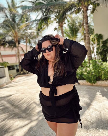 Plus size vacation outfit 
Plus size bikini size 3X 
Plus size coverup shirt and skirt size 3X from pretty little thing 

#LTKcurves #LTKswim #LTKunder50