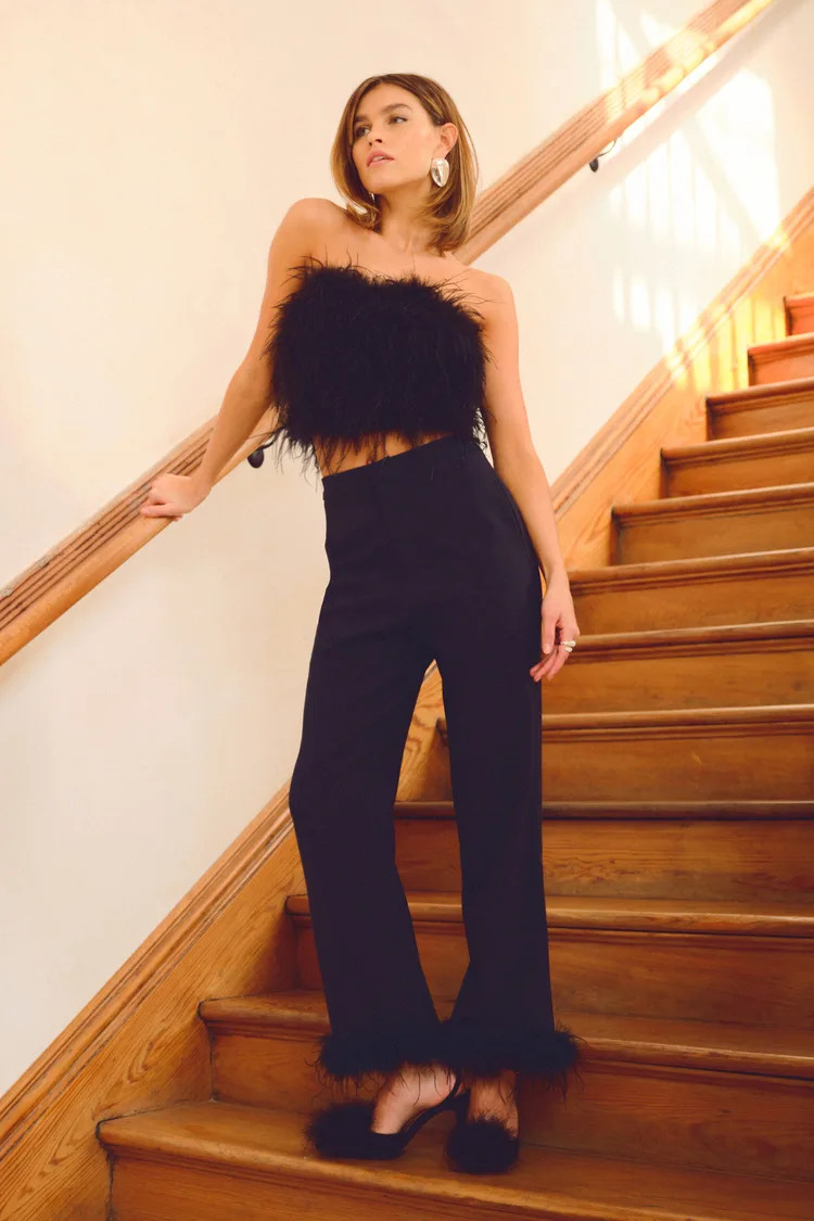 Flair for the Fabulous Black Feather Straight Leg Pants | Lulus (US)