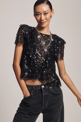 By Anthropologie Semi-Sheer Sequin Top | Anthropologie (US)