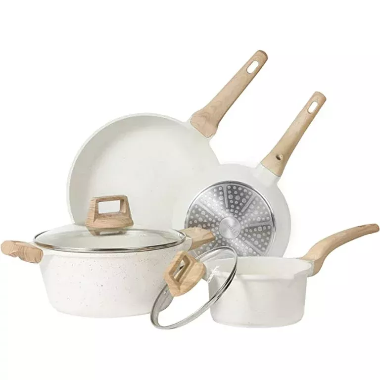  CAROTE Pots and Pans Set Nonstick, White Granite