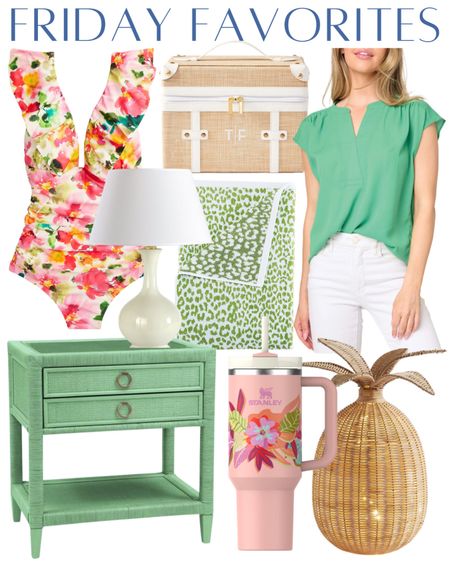 Spring decor summer home
Decor Stanley for Mothers Day ruffles floral one piece swimsuit green rattan nightstand pineapple decor green top cane makeup trunk

#LTKhome #LTKstyletip
