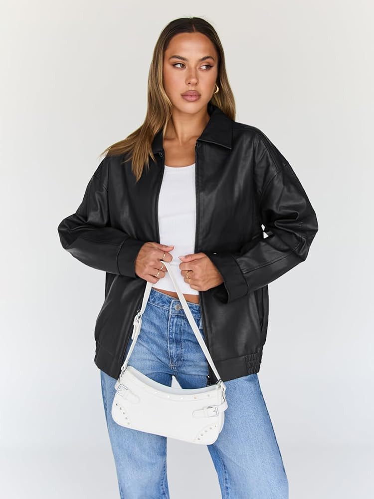 Trendy Queen Womens Leather Jackets Oversized Faux Motorcycle Plus Size Moto Biker Coat Fall Outf... | Amazon (US)