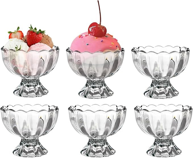 Vintage Glass Dessert Bowls, Ice Cream cups, 5oz Dessert cups, for Sundae, Fruit, Ice Cream, Pudd... | Amazon (US)