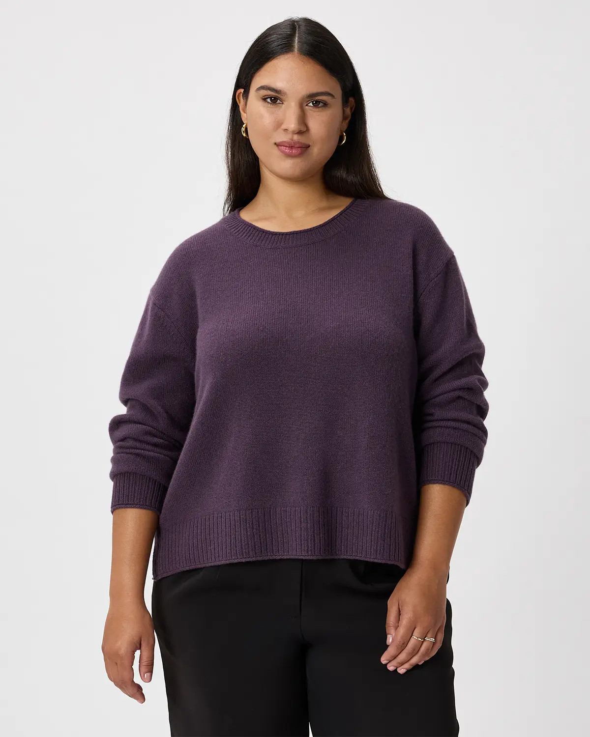 Mongolian Cashmere Boxy Crewneck Sweater in Deep Orchid Purple | Quince