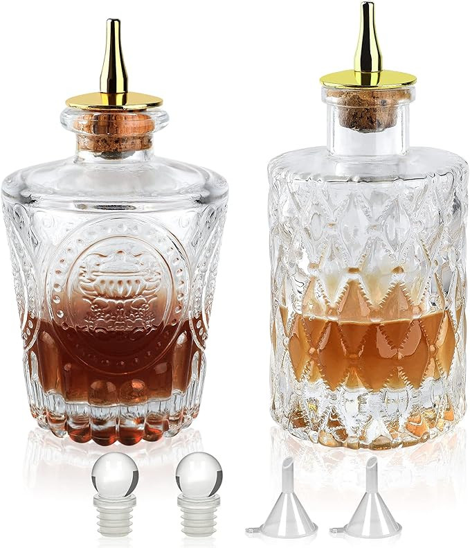 LINALL Bitters Bottle- Set of 2 Glass Dasher Bottle, Decorative Bottles with Zinc Alloy Dash Top ... | Amazon (US)