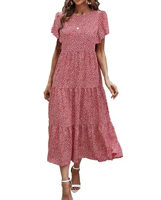 Fantaslook Dresses for Women Summer Casual Boho Dress Floral Print Ruffle Sleeve Midi Beach Dress... | Walmart (US)