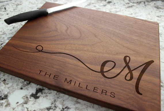 Personalized, Engraved Cutting Board with Minimalist Initial Monogram Design for Housewarming or ... | Etsy (US)