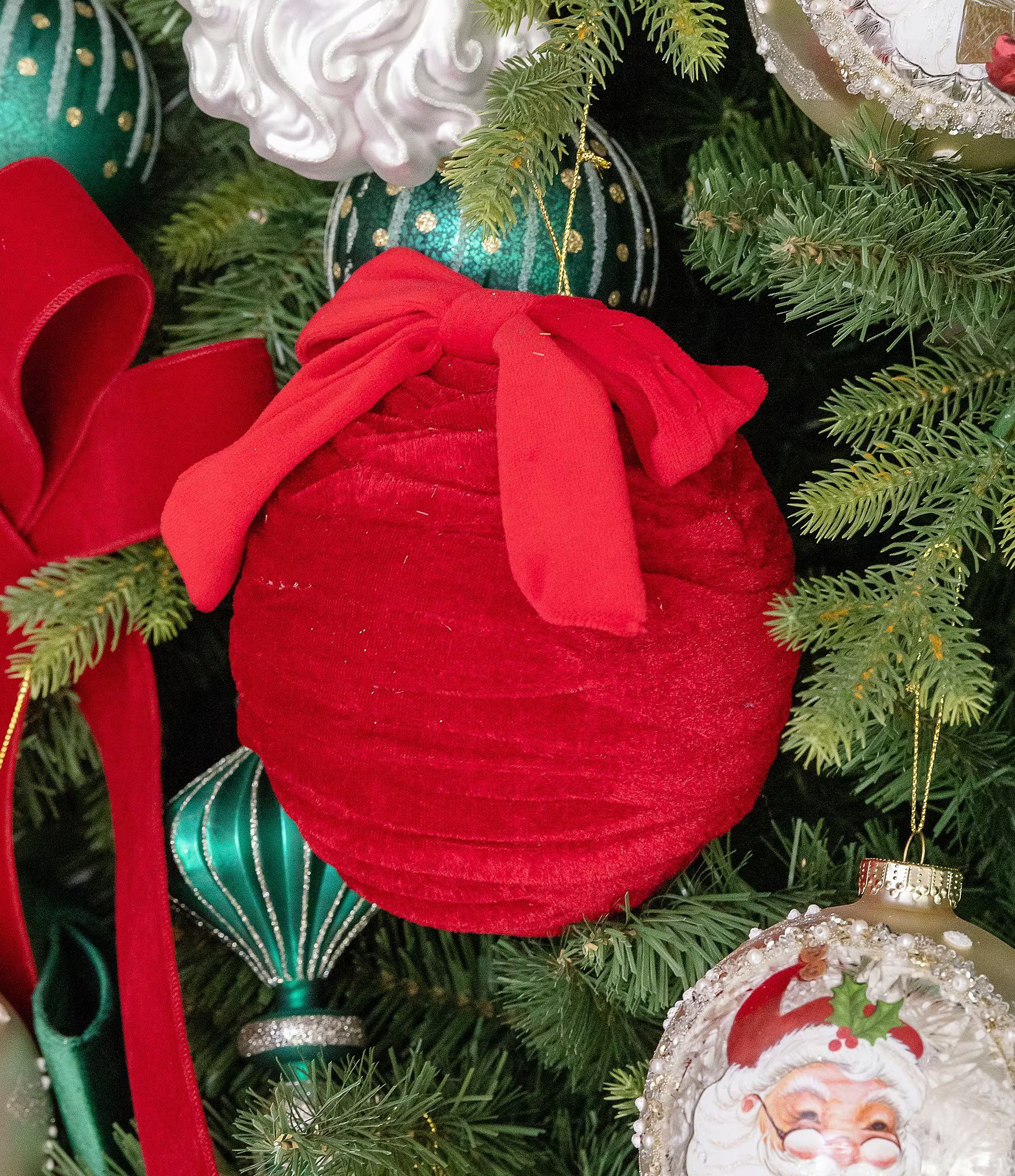x Mrs. Southern Social Merry & Grand Collection Oversized Red Bow Topped Velvet Ball Ornament | Dillard's
