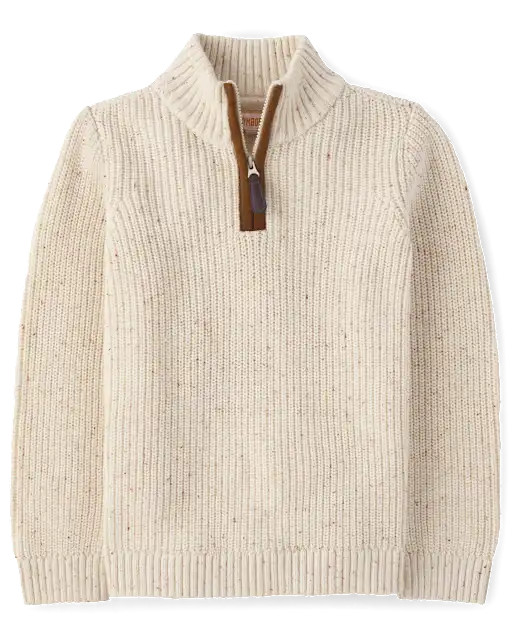 Boys Contrast Textured Quarter Zip Pullover - Little Essentials - Tan | Gymboree