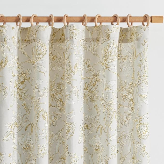 jinchan Mustard Yellow Flower Linen Farmhouse Curtains - 84" Long, Rod Pocket, Set of 2 Panels fo... | Amazon (US)