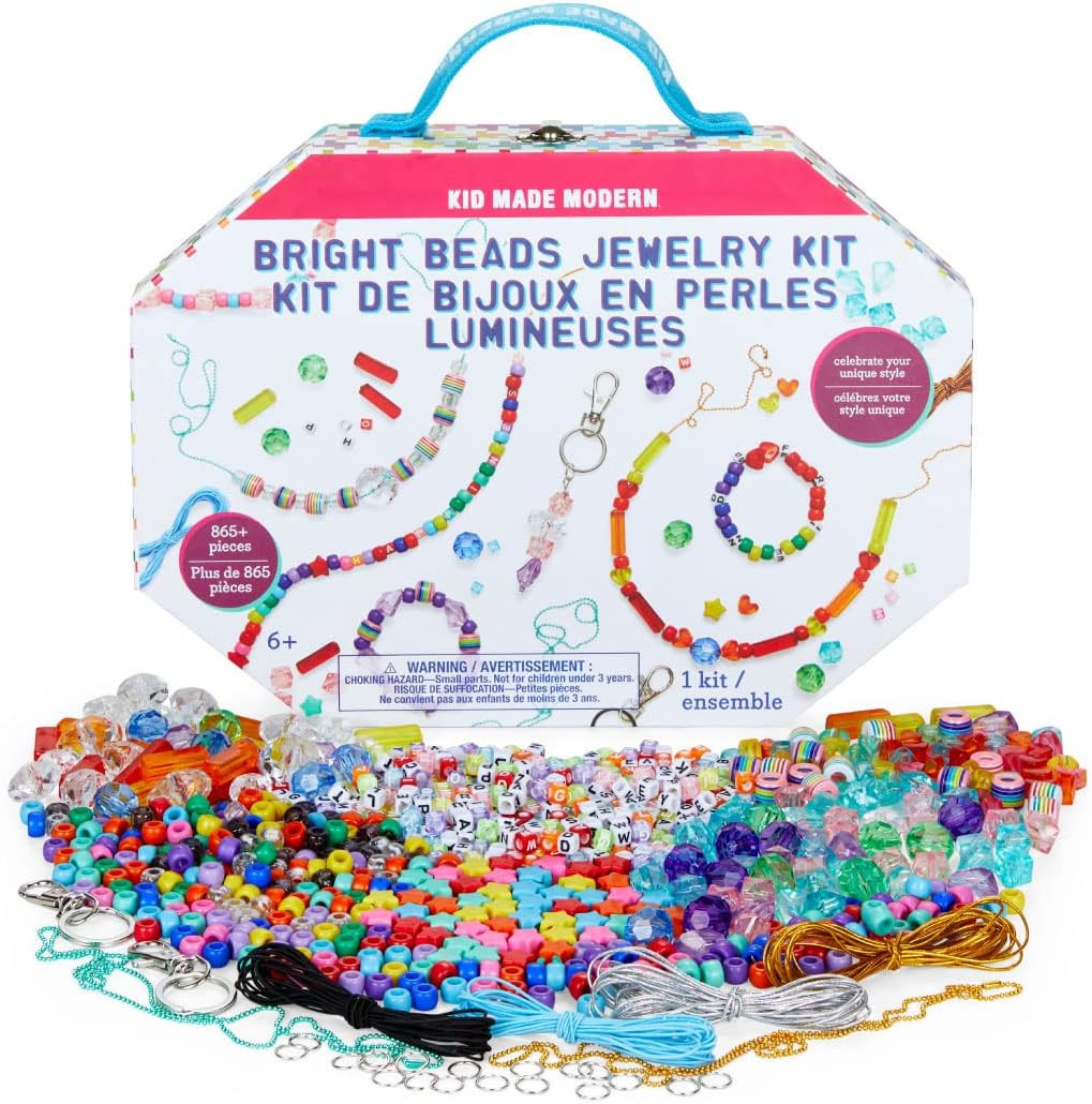 Kid Made Modern - Bright Beads Jewelry Kit - Bead Bracelet Kit - 865+ Piece Set - DIY Kids Crafts - Bulk Craft Set - Create Your Own Art - Includes Art & Jewelry Supplies - Ages 6+ | Amazon (US)