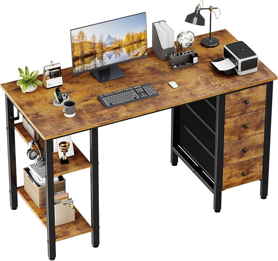 Lufeiya 47 inch Desk with 4 Drawers & Storage Shelves, Writing Work Study Computer Desk for Home ... | Amazon (US)
