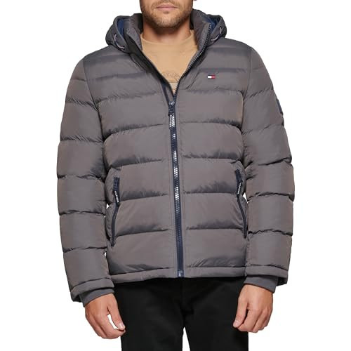 Tommy Hilfiger Men's Classic Hooded Puffer Jacket (Regular and Big & Tall Sizes), Charcoal, 2X Big | Amazon (US)