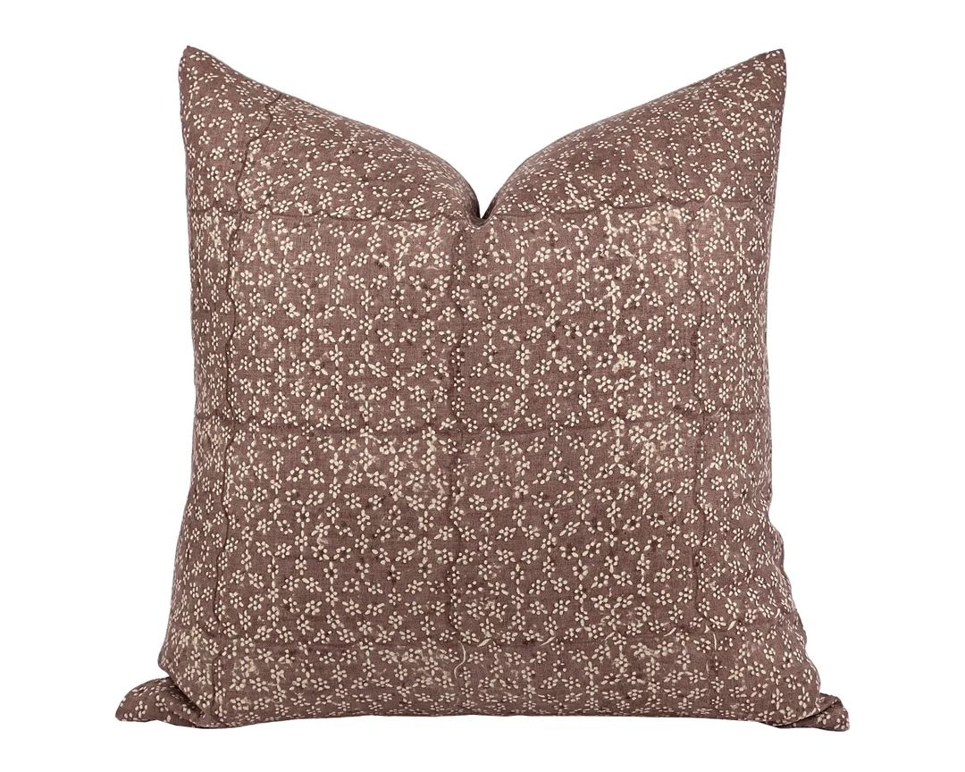 POPPY | Designer Chestnut Red Floral Linen Pillow Cover, Block Print Pillow, Reddish Brown Pillow... | Etsy (US)