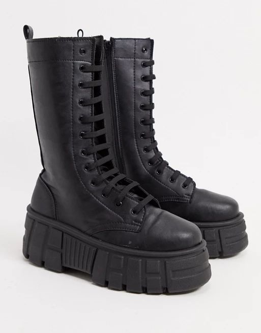 ASOS DESIGN Athens 2 chunky high lace up boots in black | ASOS (Global)