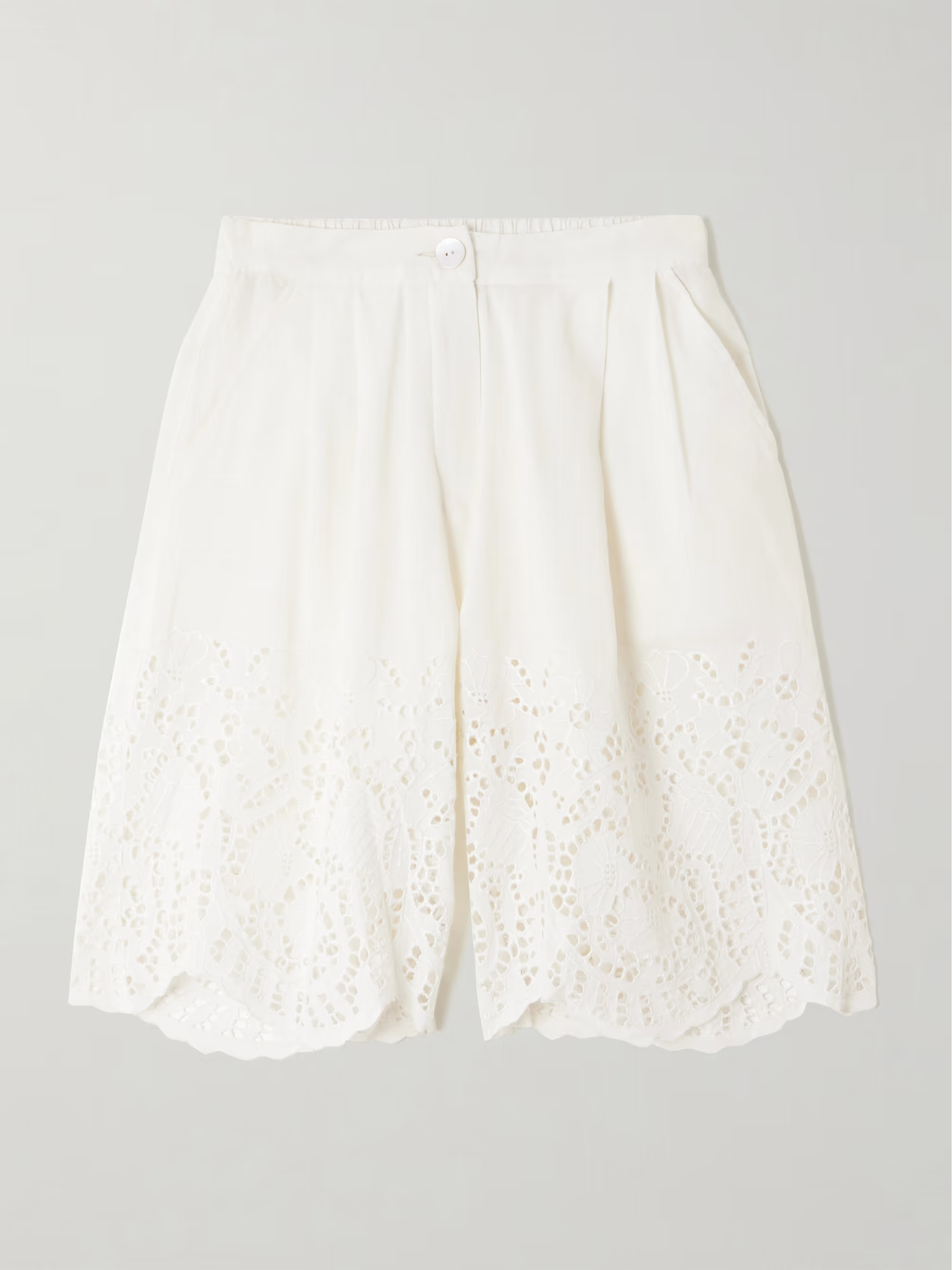 Scalloped pleated broderie anglaise linen and cotton-blend shorts | NET-A-PORTER (UK & EU)
