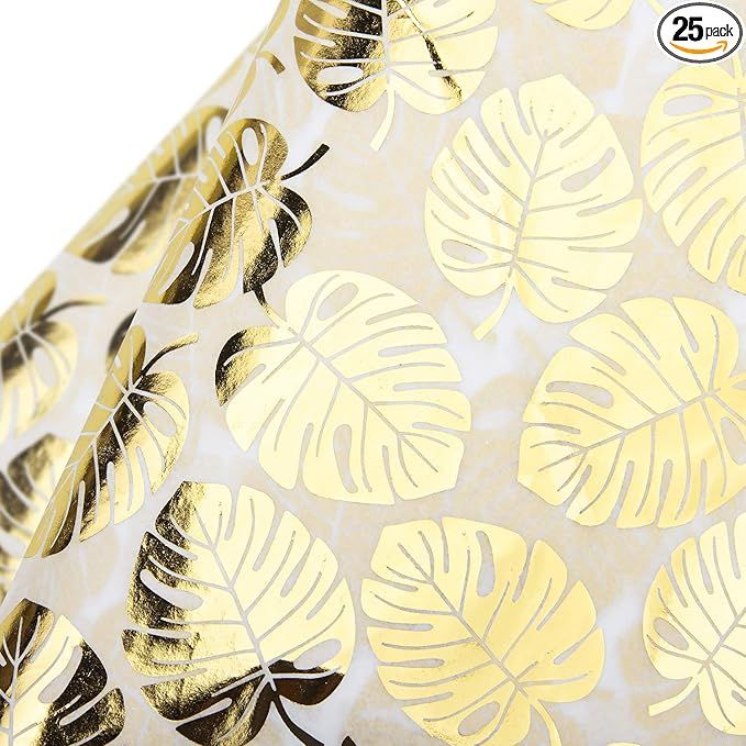 WRAPAHOLIC Gift Wrapping Tissue Paper - 25 Sheets 19.7x27.5 Inch Gold Foil Tropical Palm Leaves G... | Amazon (US)