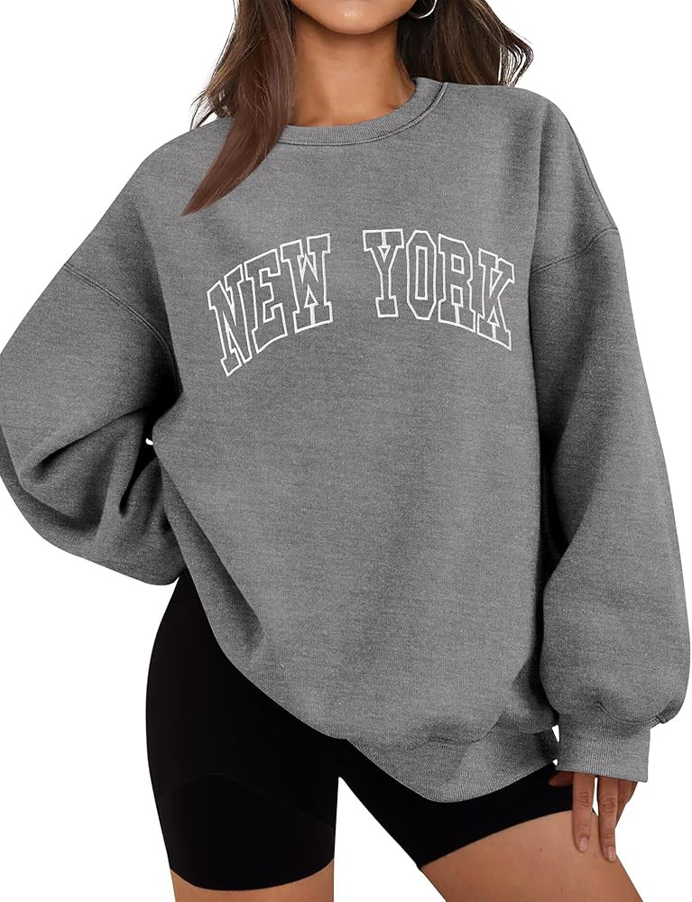 LOMON Oversized Sweatshirt for Women Crewneck Long Sleeve Casual Fleece Tops Graphic Hoodies Pull... | Amazon (US)