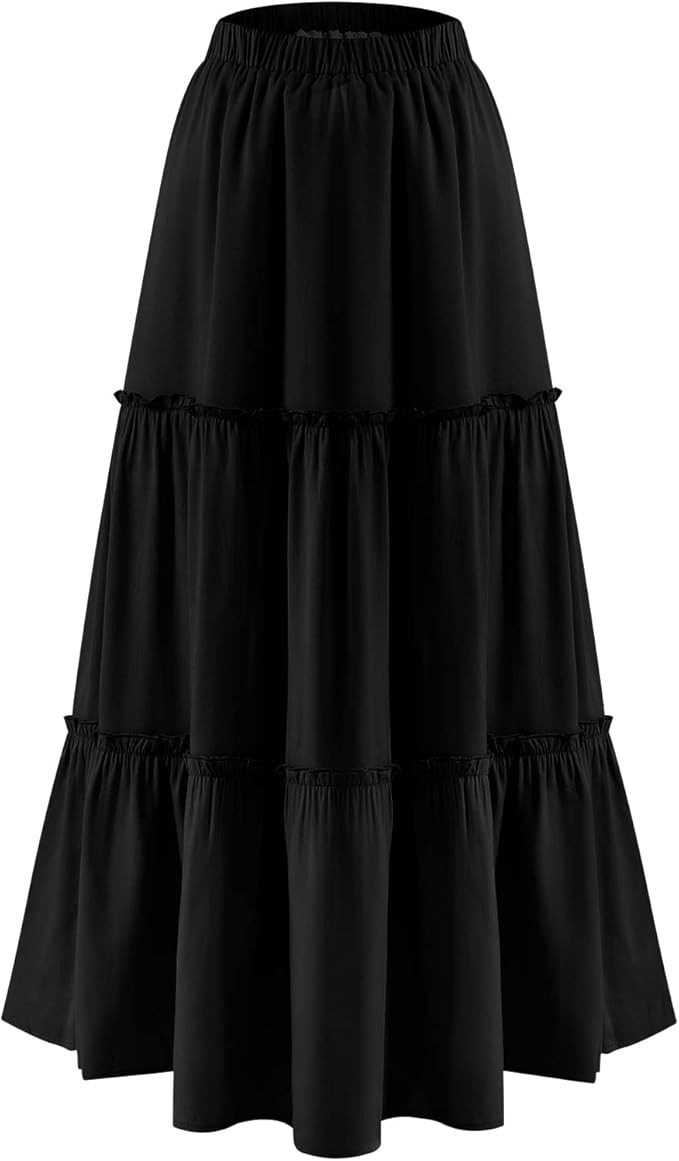 BOMAROLAN Women's Boho Maxi Skirts Summer A Line Long Skirts Ruffle Swing Beach Skirts for Women | Amazon (US)