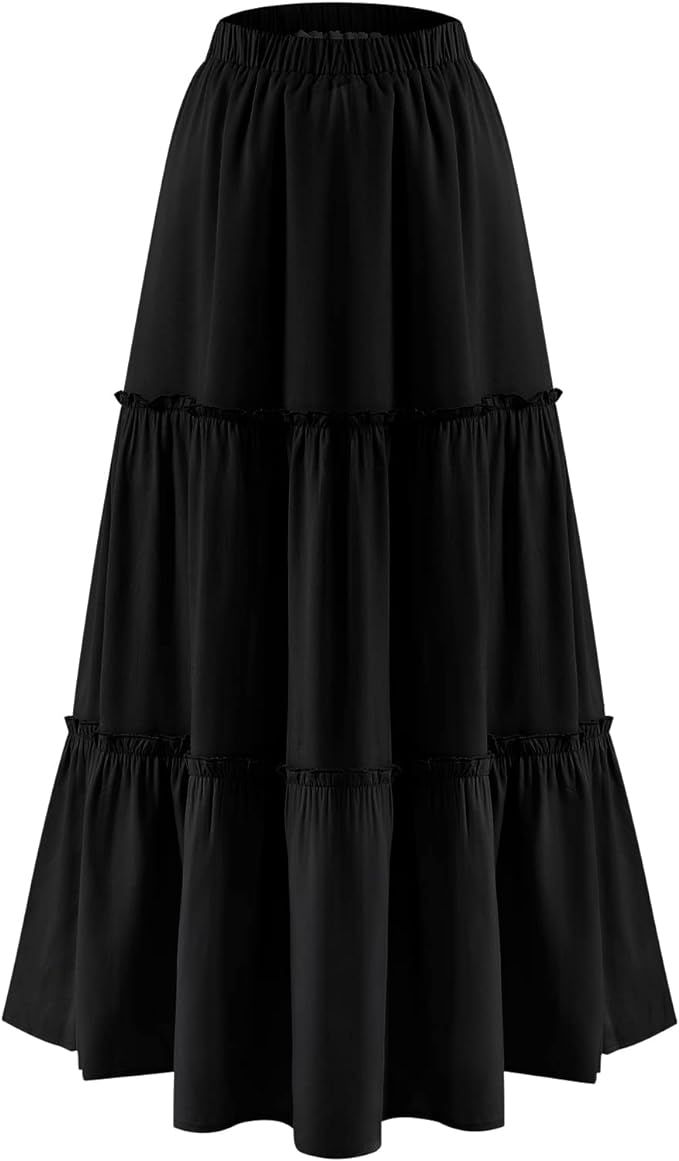 BOMAROLAN Women's Boho Maxi Skirts Summer A Line Long Skirts Ruffle Swing Beach Skirts for Women | Amazon (US)