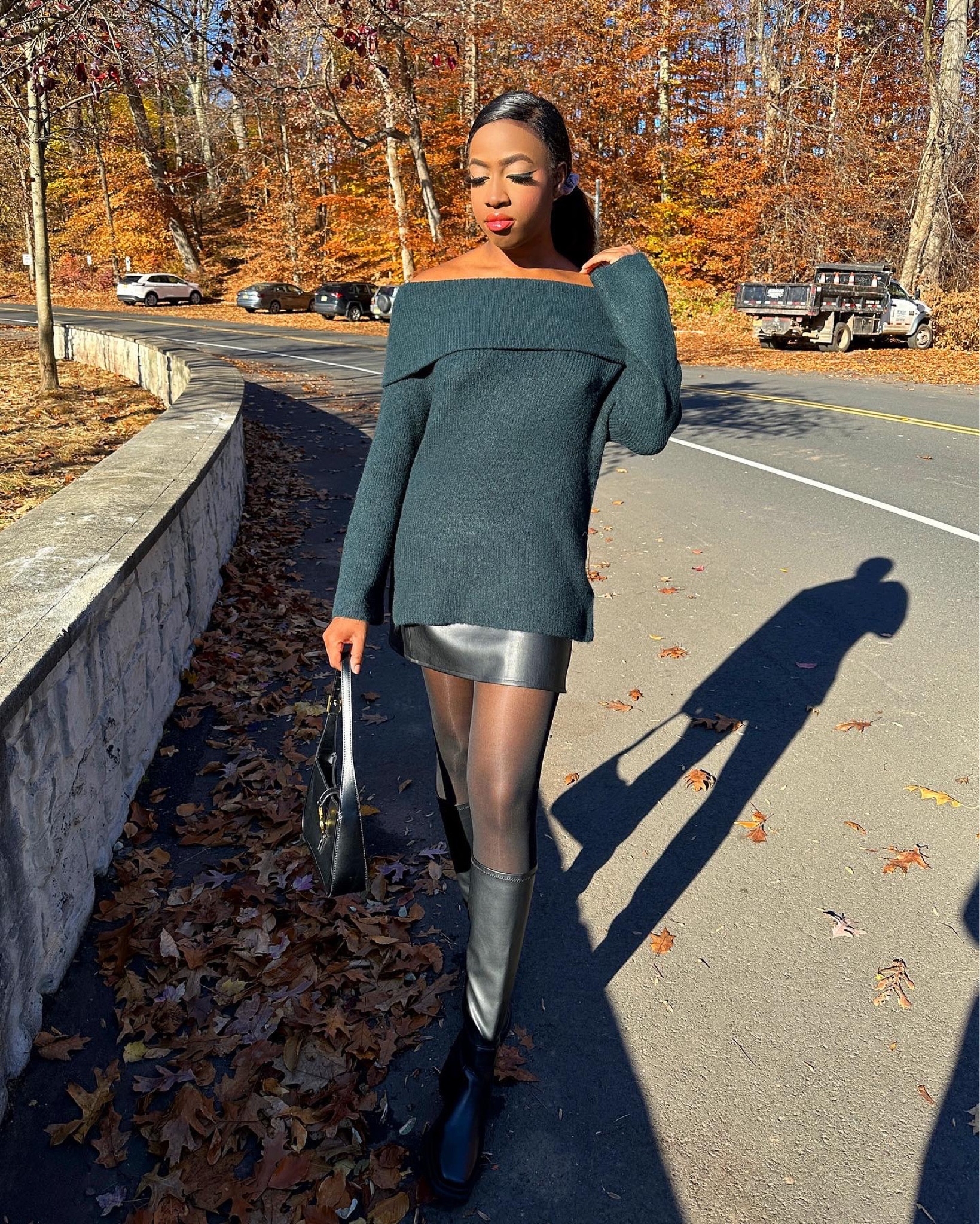 Off the shoulder sweater, h&m, h&m sweater, sheertex, sheertex tights, black mini skirt, black skirt, ysl bag 

#LTKSeasonal #LTKGiftGuide #LTKHoliday
