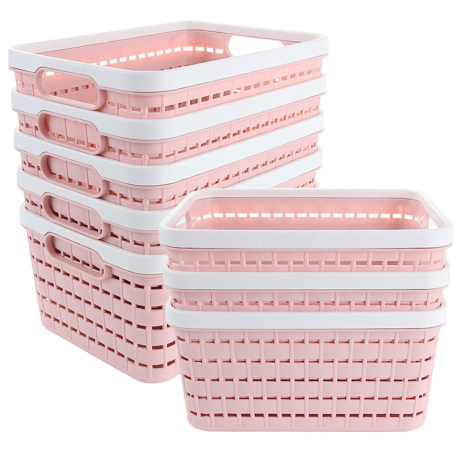 8 Pack Plastic Storage Basket, Acrux7 Portable Plastic Weave Kitchen Refrigerator Basket Bathroom... | Amazon (US)