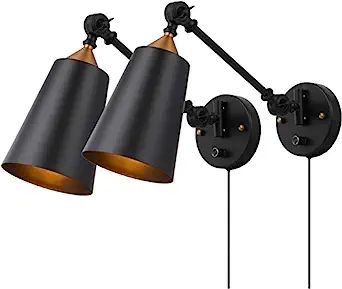 Pauwer Industrial Plug in Wall Sconces Set of 2 with On Off Switch Vintage Edison Swing Arm Wall ... | Amazon (US)