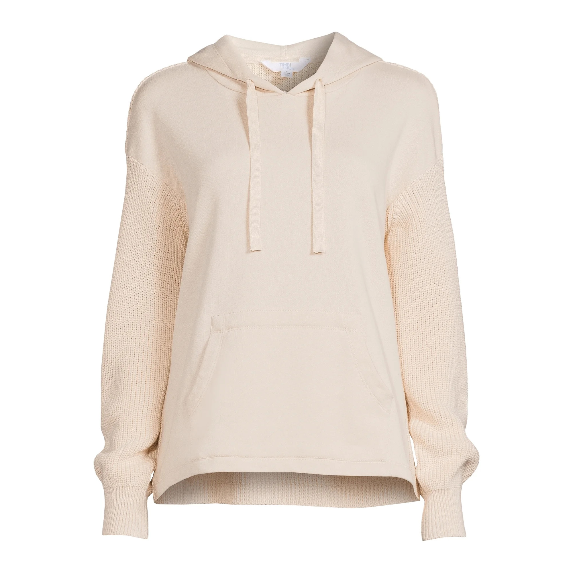 Time and Tru - Time and Tru Women's Long Sleeve Mixed Media Pullover Hoodie - Walmart.com | Walmart (US)