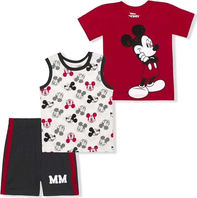 Disney Mickey Mouse Boy's 3 Piece T-Shirt, Tank Top and Shorts Set for Infant and Toddler - Blue/... | Amazon (US)