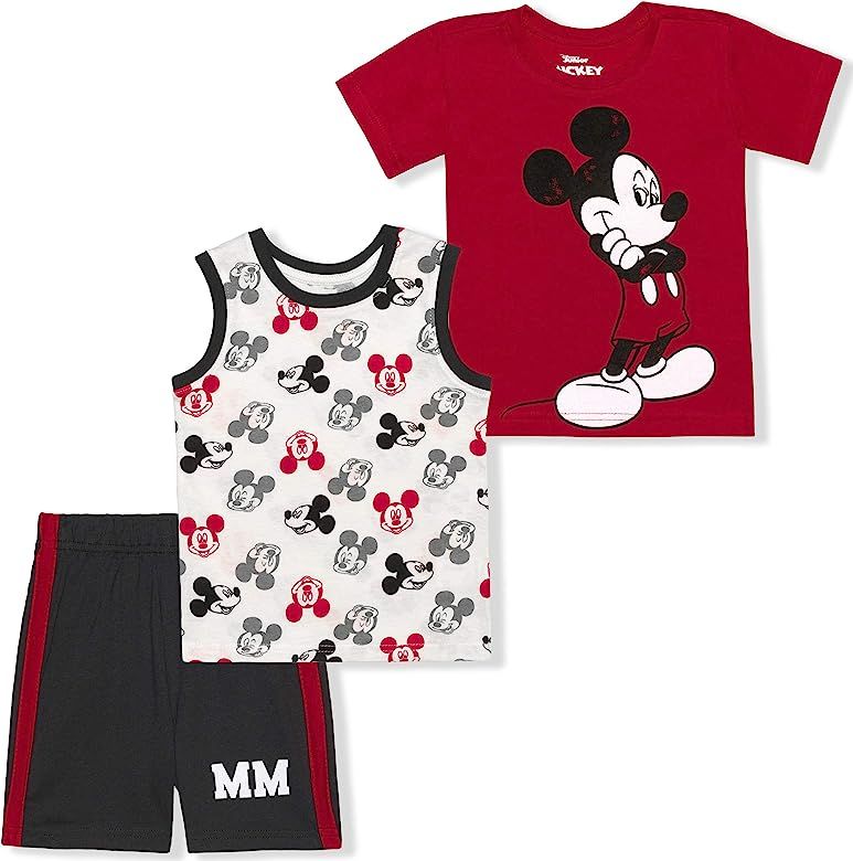 Disney Mickey Mouse Boy's 3 Piece T-Shirt, Tank Top and Shorts Set for Infant and Toddler - Blue/... | Amazon (US)