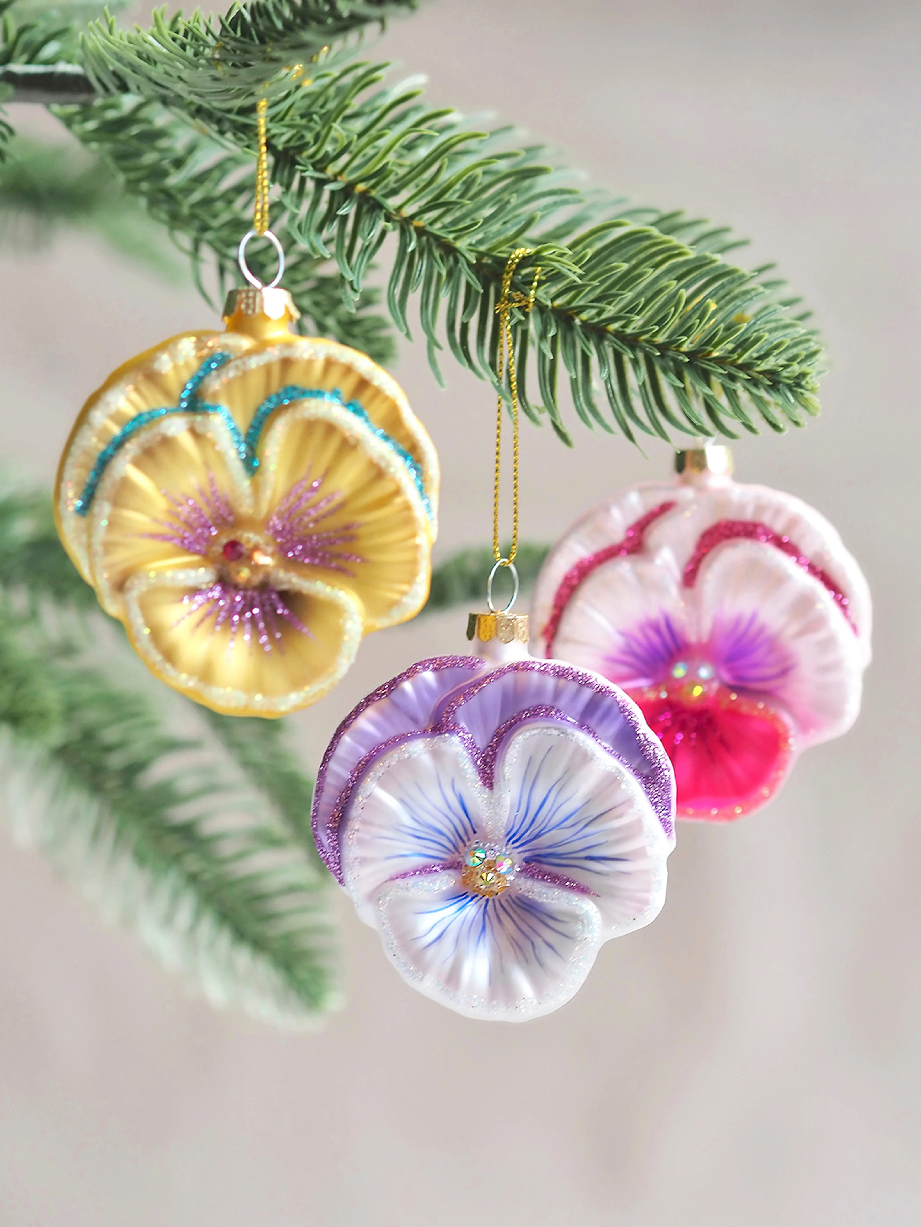 Glitter Pansy Ornaments | The Cross Decor & Design